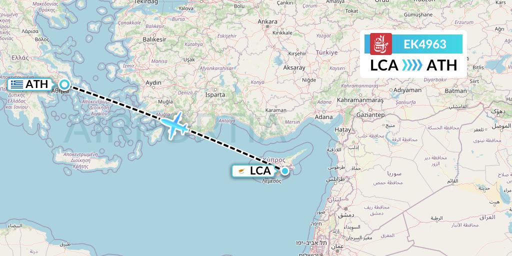 EK4963 Emirates Flight Map: Larnaca to Athens