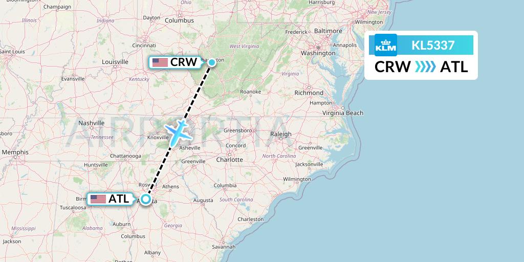 KL5337 KLM Flight Map: Charleston to Atlanta