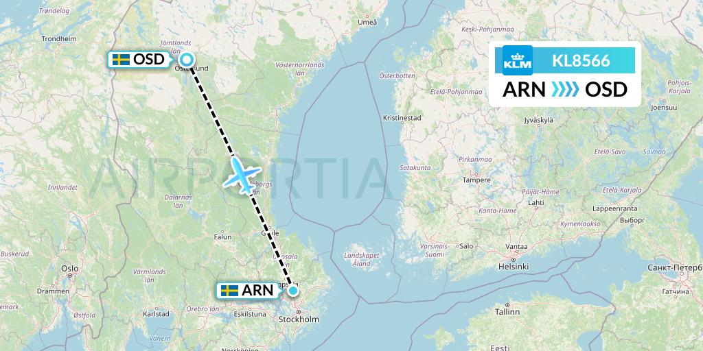 KL8566 KLM Flight Map: Stockholm to Ostersund