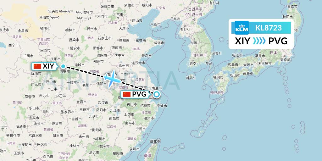 KL8723 KLM Flight Map: Xi'an to Shanghai