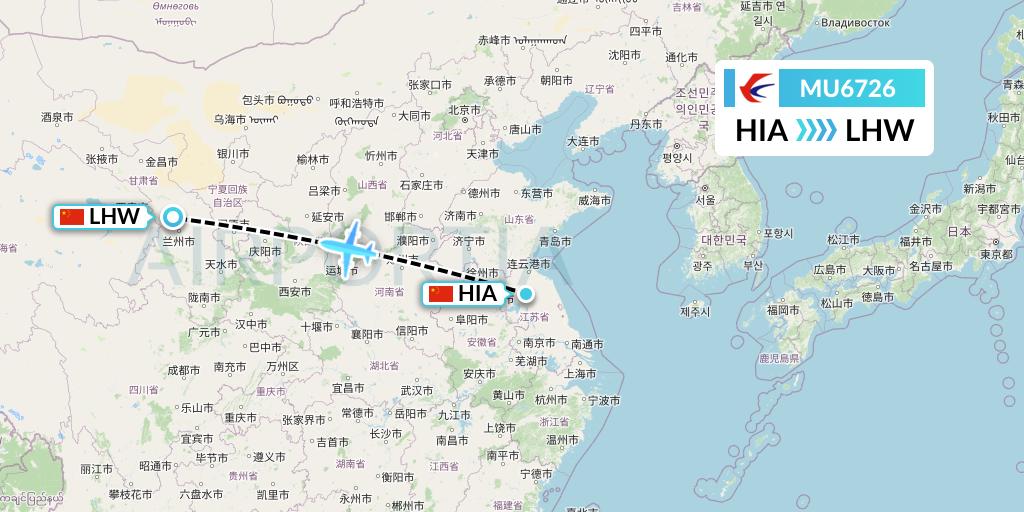 MU6726 China Eastern Airlines Flight Map: Huai'an to Lanzhou