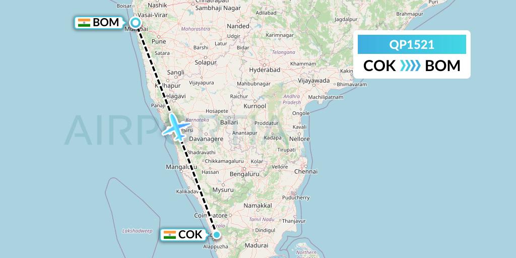 QP1521 Akasa Air Flight Map: Cochin to Mumbai
