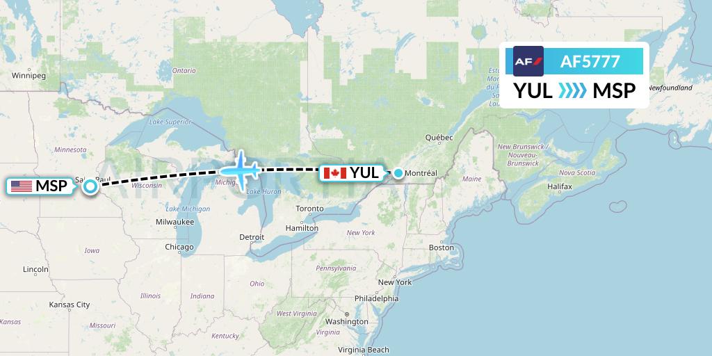 AF5777 Air France Flight Map: Montreal to Minneapolis