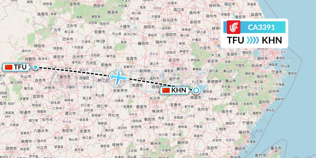 CA3391 Air China Flight Map: Chengdu to Nanchang