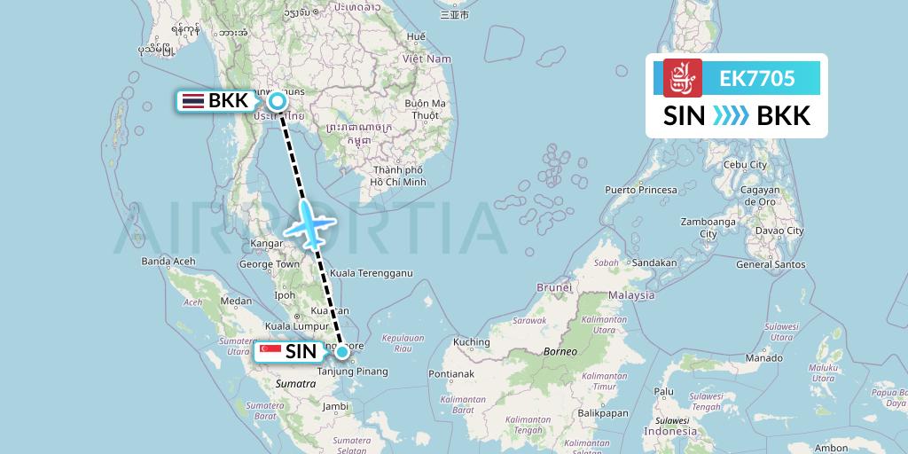 EK7705 Emirates Flight Map: Singapore to Bangkok