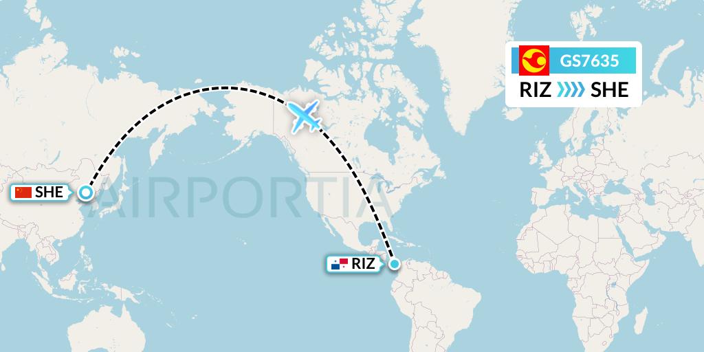 GS7635 Tianjin Airlines Flight Map: Rio Alzucar to Shenyang