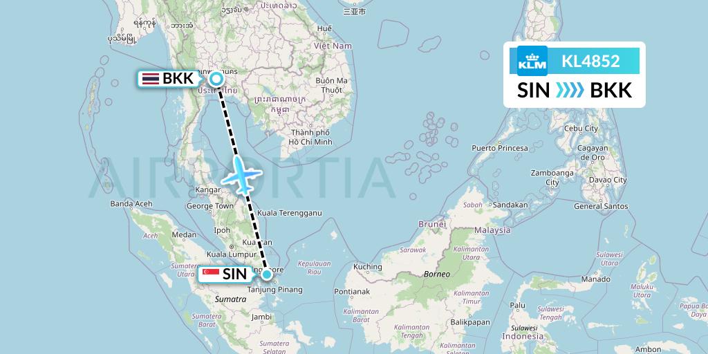 KL4852 KLM Flight Map: Singapore to Bangkok