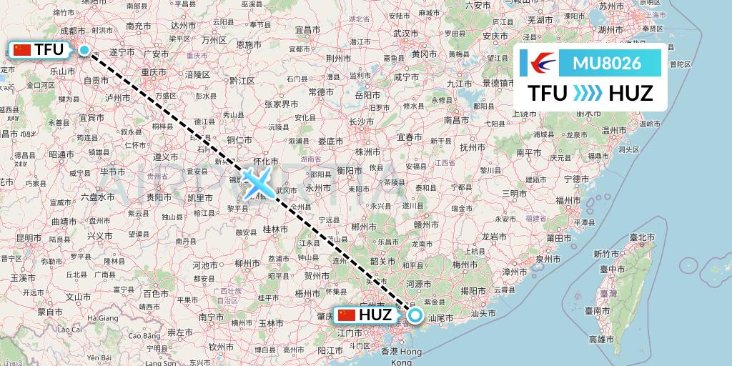 MU8026 China Eastern Airlines Flight Map: Chengdu to Huizhou