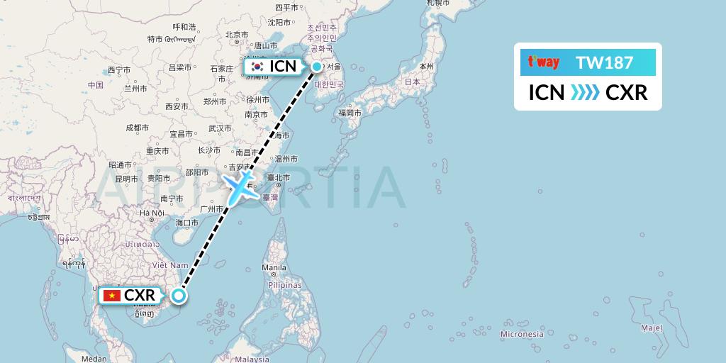 TW187 T'way Air Flight Map: Seoul to Nha Trang
