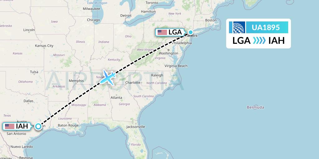 UA1895 United Airlines Flight Map: New York to Houston