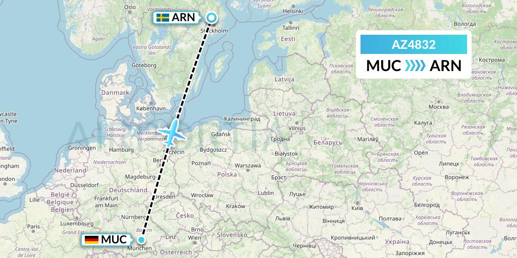 AZ4832 ITA Airways Flight Map: Munich to Stockholm