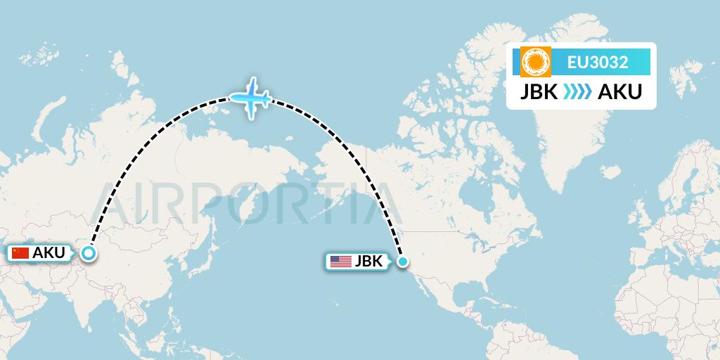 EU3032 Chengdu Airlines Flight Map: Berkeley to Aksu