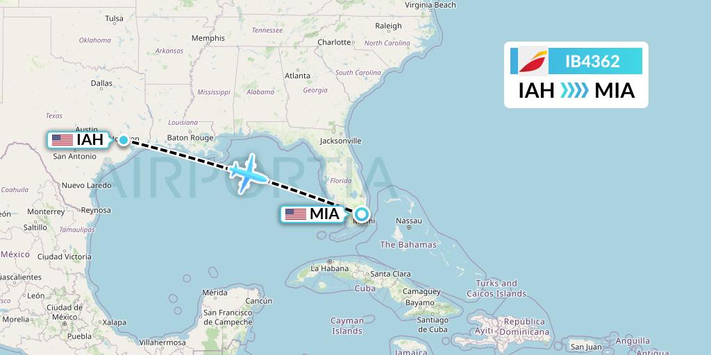 IB4362 Iberia Flight Map: Houston to Miami