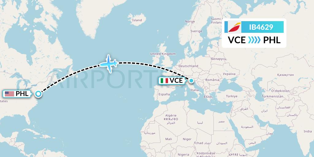 IB4629 Iberia Flight Map: Venice to Philadelphia