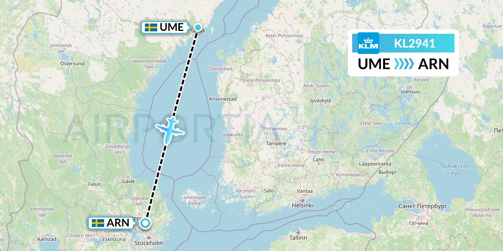 KL2941 KLM Flight Map: Umea to Stockholm