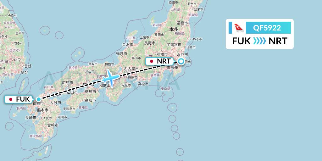 QF5922 Qantas Flight Map: Fukuoka to Tokyo