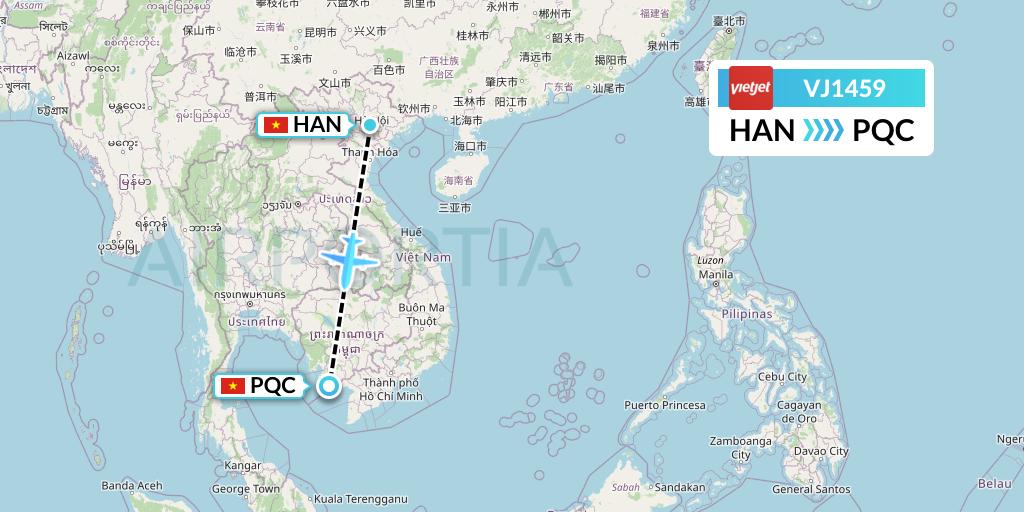 VJ1459 VietJet Air Flight Map: Hanoi to Phu Quoc
