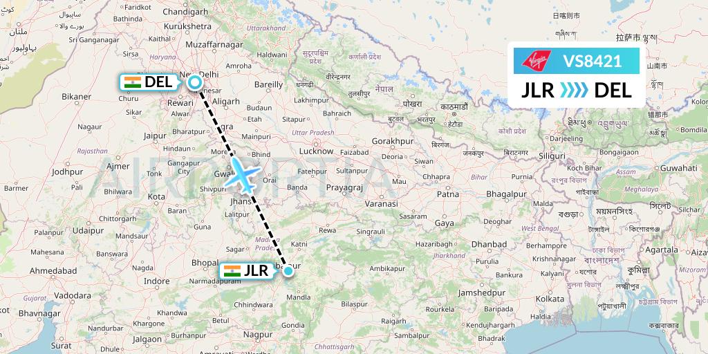 VS8421 Virgin Atlantic Airways Flight Map: Jabalpur to Delhi
