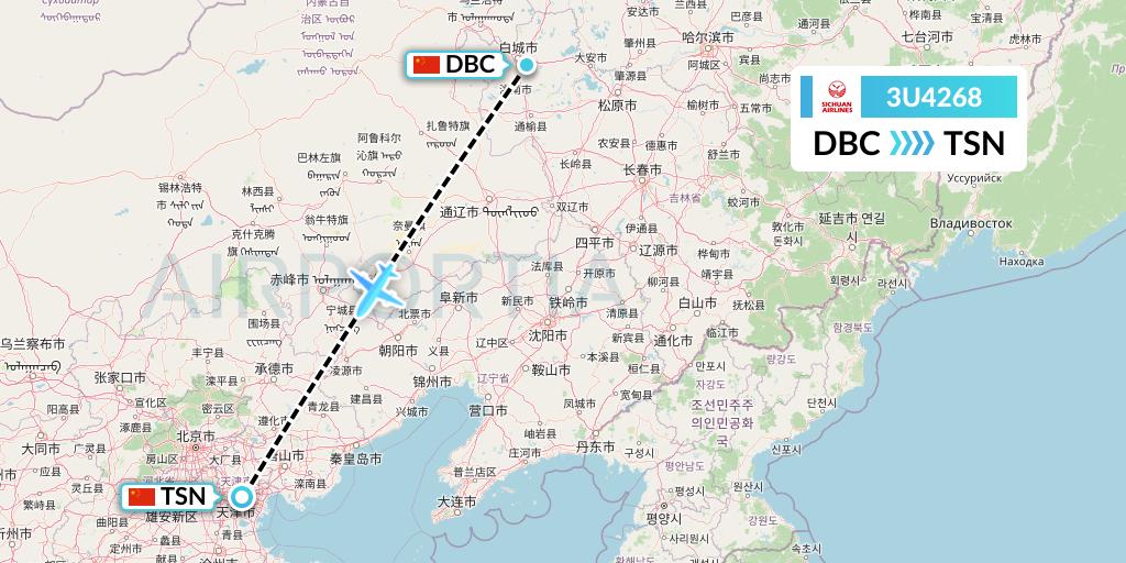 3U4268 Sichuan Airlines Flight Map: Jilin to Tianjin