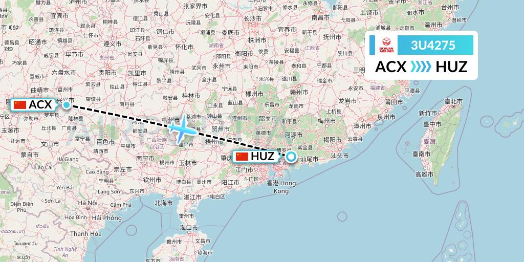 3U4275 Sichuan Airlines Flight Map: Xingyi to Huizhou