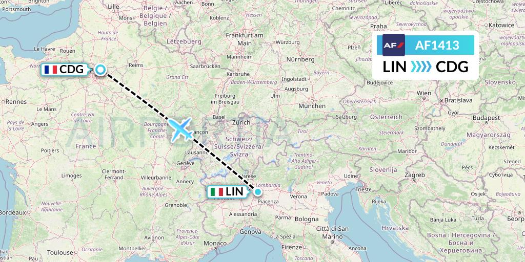 AF1413 Air France Flight Map: Milan to Paris