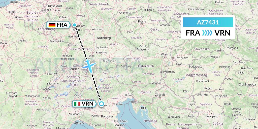 AZ7431 ITA Airways Flight Map: Frankfurt to Verona