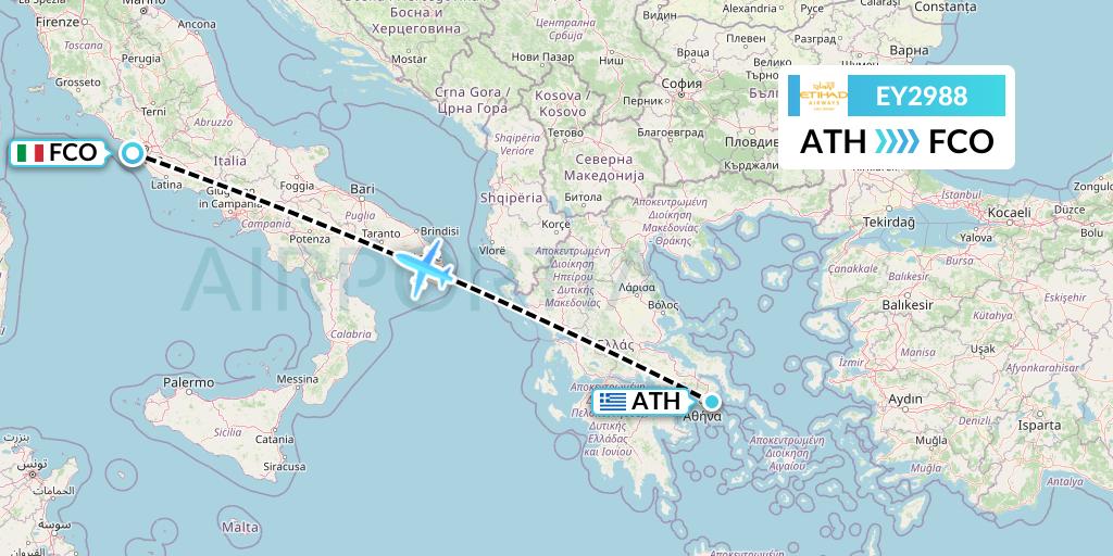 EY2988 Etihad Airways Flight Map: Athens to Rome