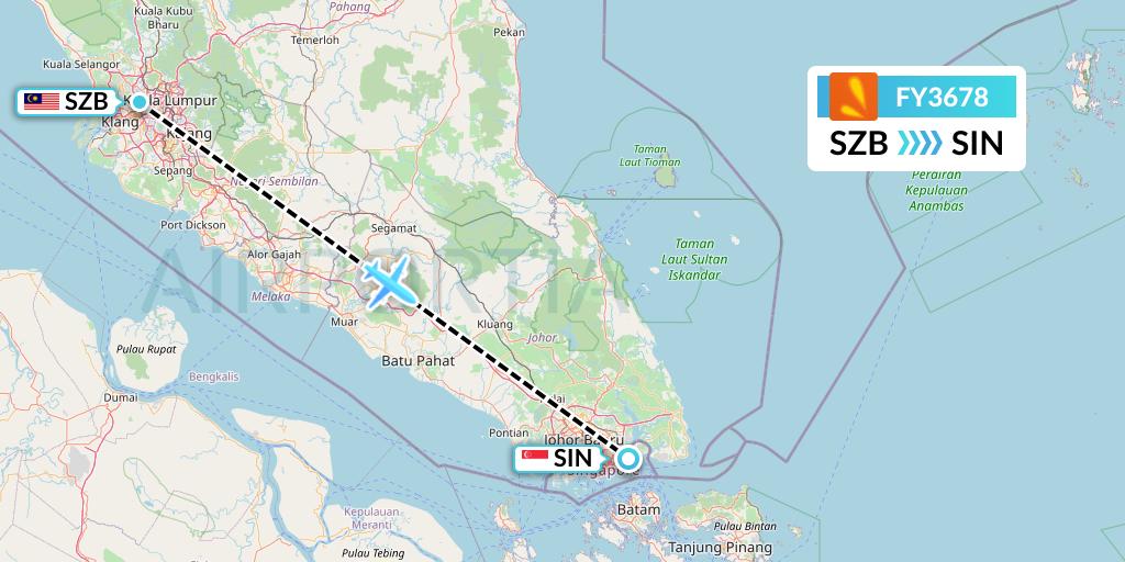 FY3678 Firefly Flight Map: Kuala Lumpur to Singapore