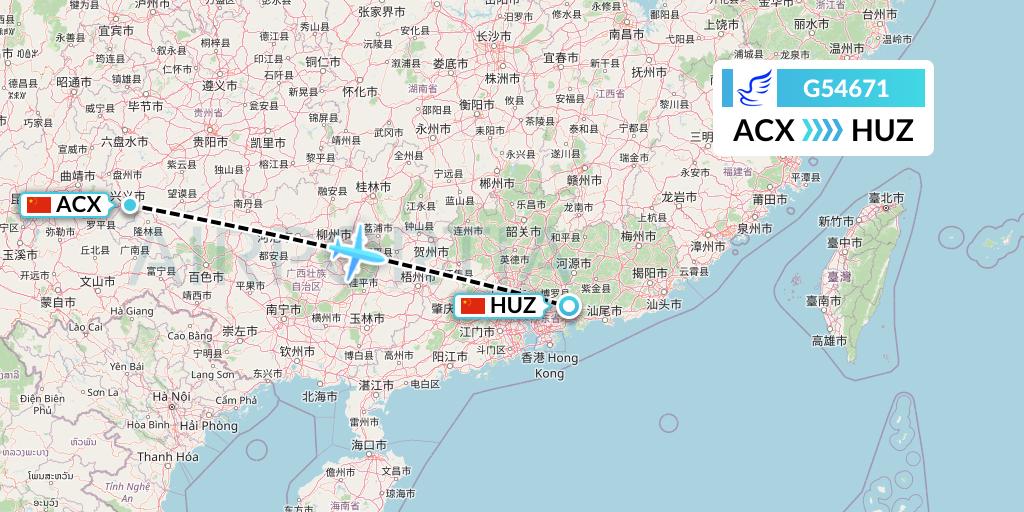 G54671 China Express Airlines Flight Map: Xingyi to Huizhou
