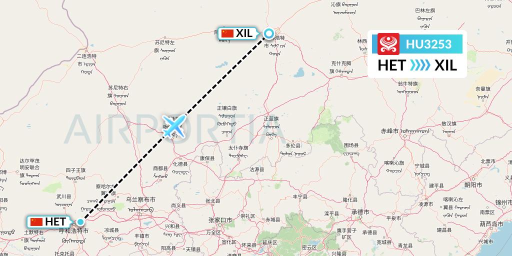 HU3253 Hainan Airlines Flight Map: Hohhot to Xilinhot