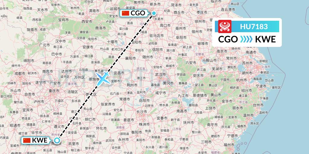 HU7183 Hainan Airlines Flight Map: Zhengzhou to Guiyang