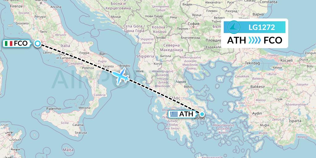 LG1272 Luxair Flight Map: Athens to Rome