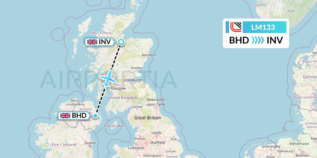 LM133 Loganair Flight Map: Belfast to Inverness