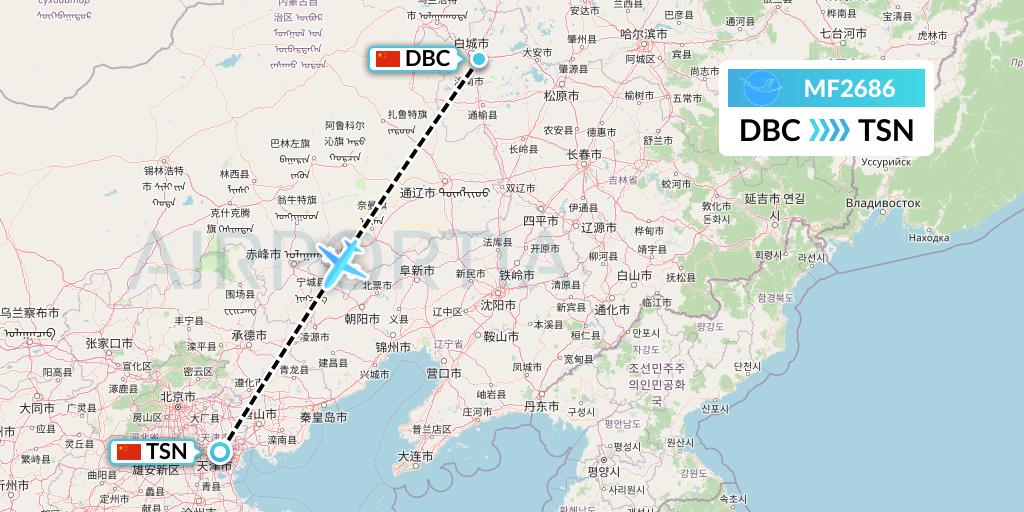 MF2686 Xiamen Airlines Flight Map: Jilin to Tianjin