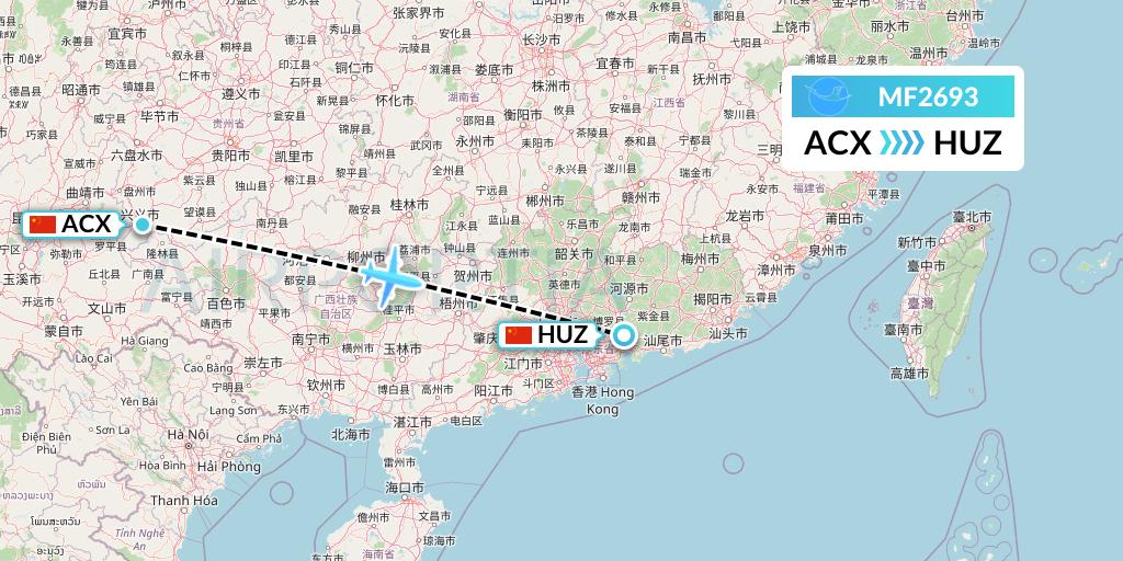 MF2693 Xiamen Airlines Flight Map: Xingyi to Huizhou