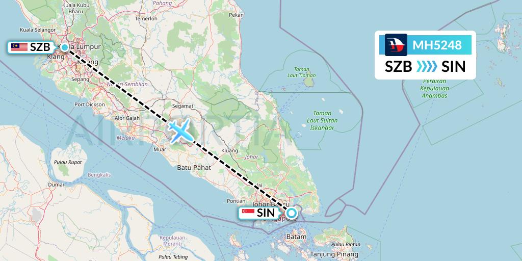 MH5248 Malaysia Airlines Flight Map: Kuala Lumpur to Singapore
