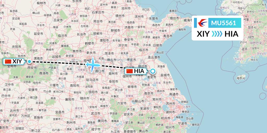MU5561 China Eastern Airlines Flight Map: Xi'an to Huai'an