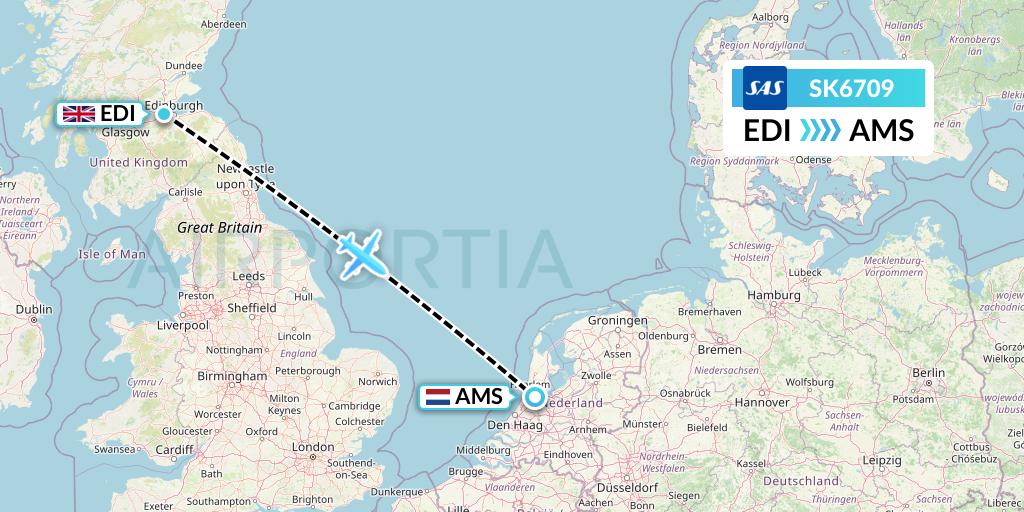 SK6709 SAS Flight Map: Edinburgh to Amsterdam