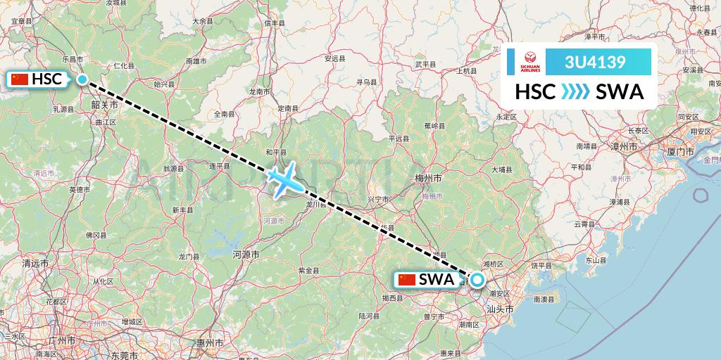 3U4139 Sichuan Airlines Flight Map: Shaoguan to Jieyang