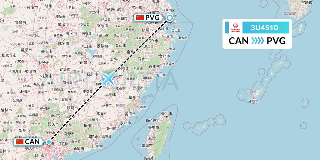 3U4510 Sichuan Airlines Flight Map: Guangzhou to Shanghai