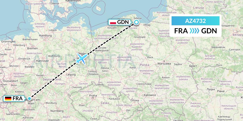 AZ4732 ITA Airways Flight Map: Frankfurt to Gdansk