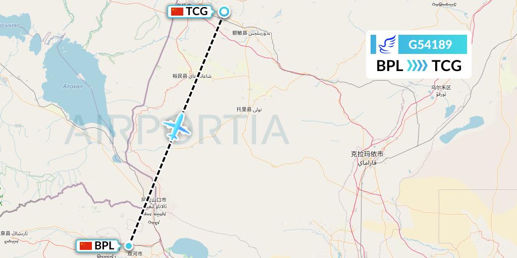 G54189 China Express Airlines Flight Map: Bole to Tacheng