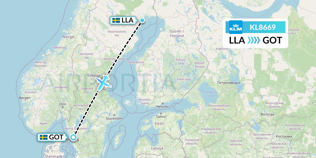 KL8669 KLM Flight Map: Lulea to Gothenburg