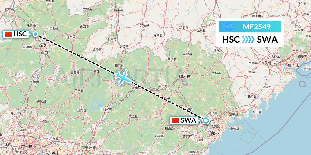 MF2549 Xiamen Airlines Flight Map: Shaoguan to Jieyang