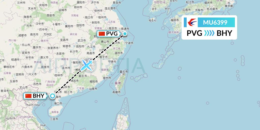 MU6399 China Eastern Airlines Flight Map: Shanghai to Beihai
