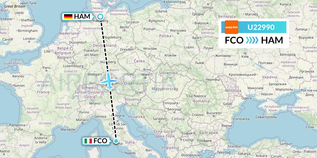 U22990 EasyJet Flight Map: Rome to Hamburg