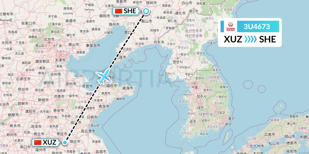 3U4673 Sichuan Airlines Flight Map: Xuzhou to Shenyang