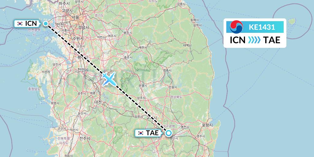 KE1431 Korean Air Flight Map: Seoul to Daegu