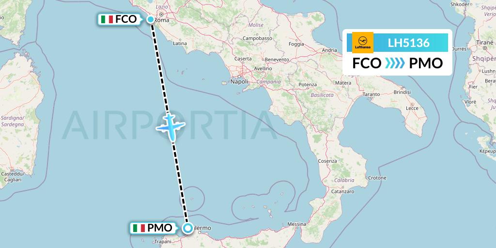 LH5136 Lufthansa Flight Map: Rome to Palermo