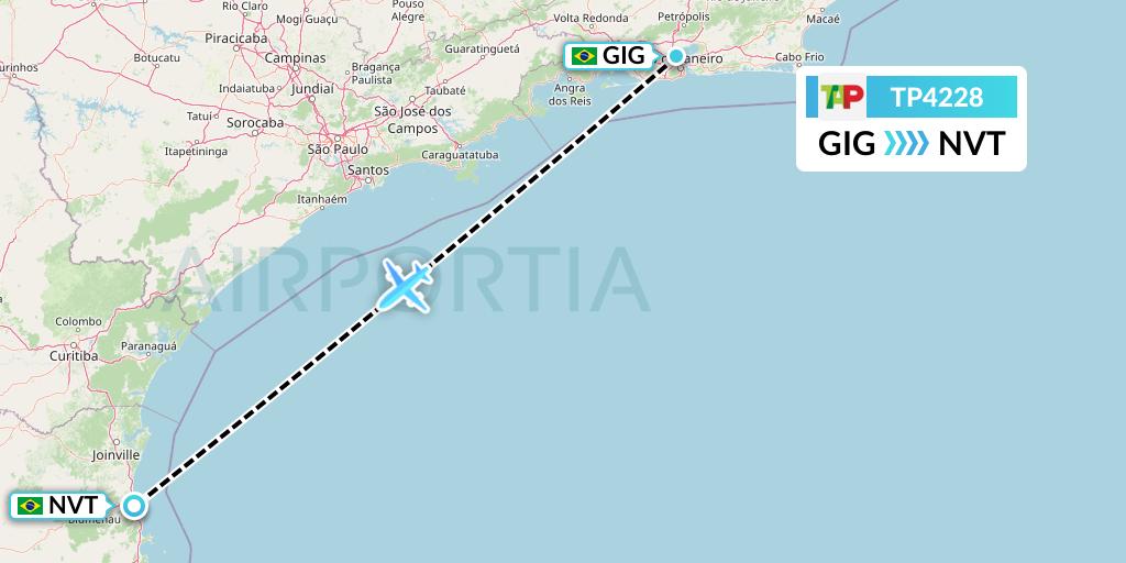 TP4228 TAP Portugal Flight Map: Rio de Janeiro to Navegantes